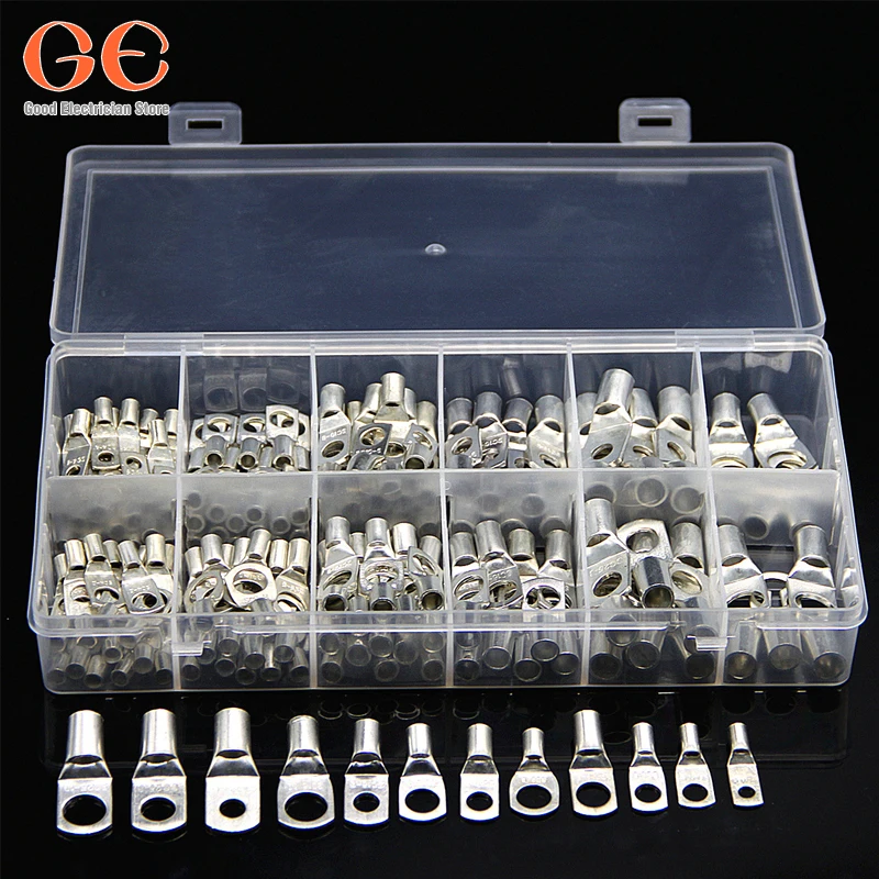 

170PCS Assortment SC Bare Crimp Terminals lug Tinned Copper Lug Ring Wire Butt Connectors Electrical Cable Splice Terminals Kit