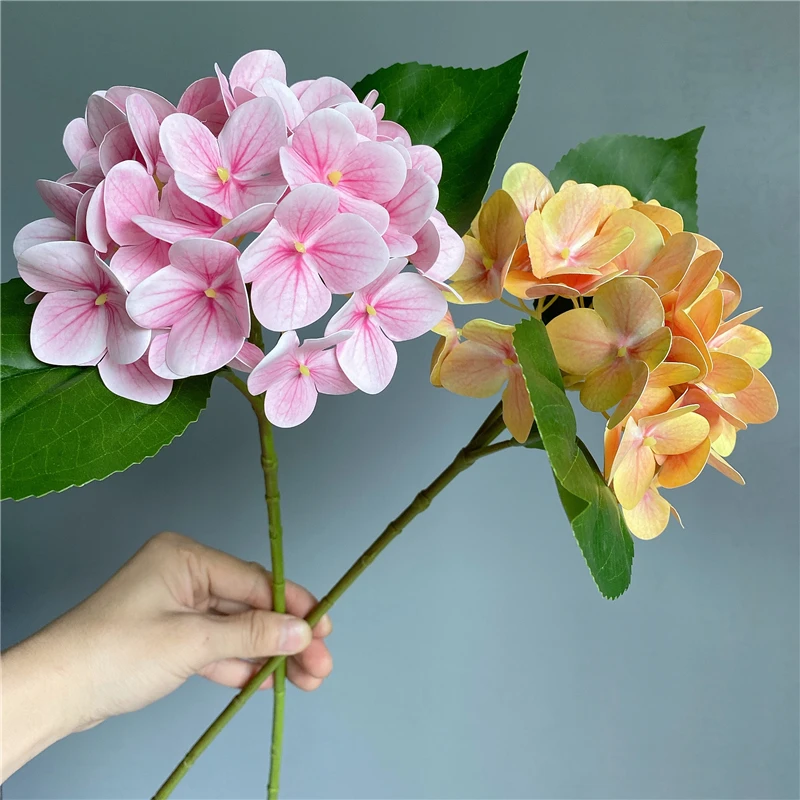 Luxury 3D printing hydrangea branch with green leaves real touch artificial flowers home table office wedding decoration flores