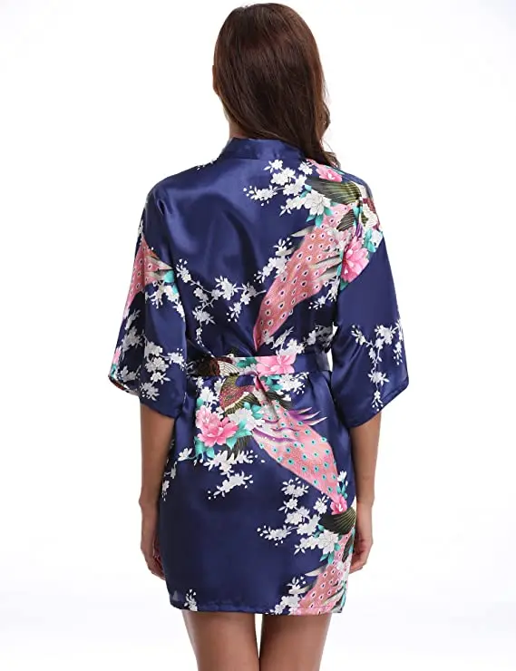 Marca Viola Femminile Stampato Floreale Del Vestito Dal Kimono Abito di Stile Cinese Raso Di Seta Robe Camicia Da Notte Fiore S M L XL XXL XXXL