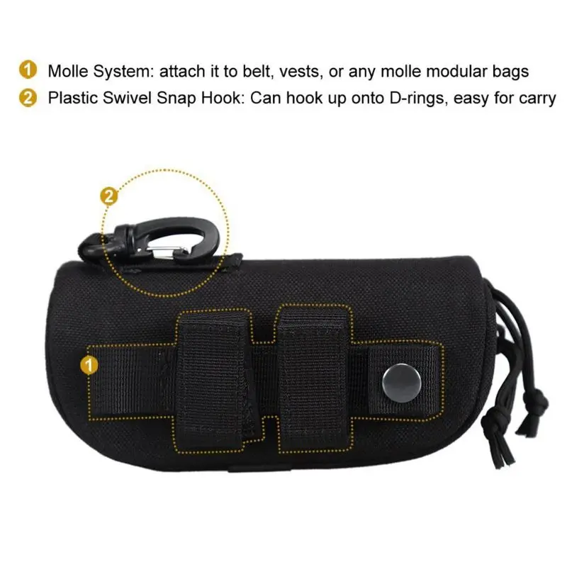Estuche de gafas de sol de caza al aire libre, estuche militar Molle, caja de almacenamiento de gafas, bolsa dura de nailon 1000D