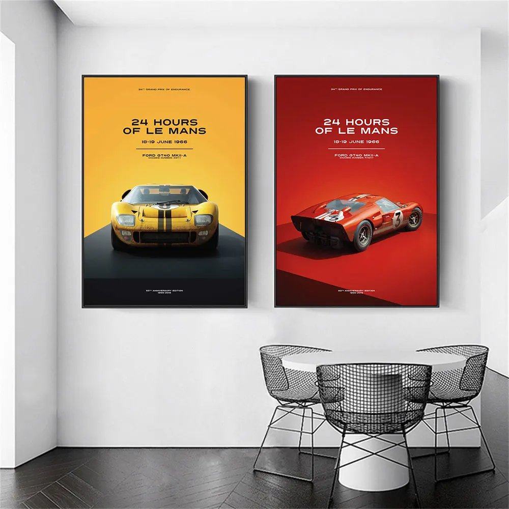 

24 Hours of Le Mans Ford GT40 MKII-A Racing Car Poster Print Canvas Painting, Home Decor, Wall Art Picture for Living Room