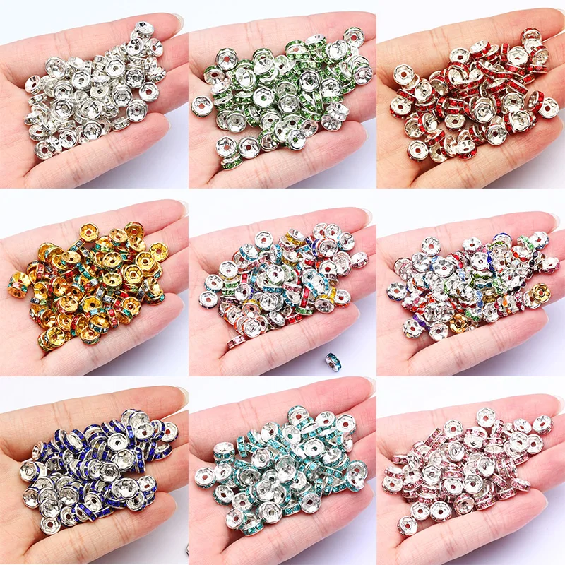 100pcs/lot 4 6 8 10mm Multicolor Rhinestone Rondelle Crystal Spacer Beads for Jewelry Making DIY Bracelet Necklace Accessories