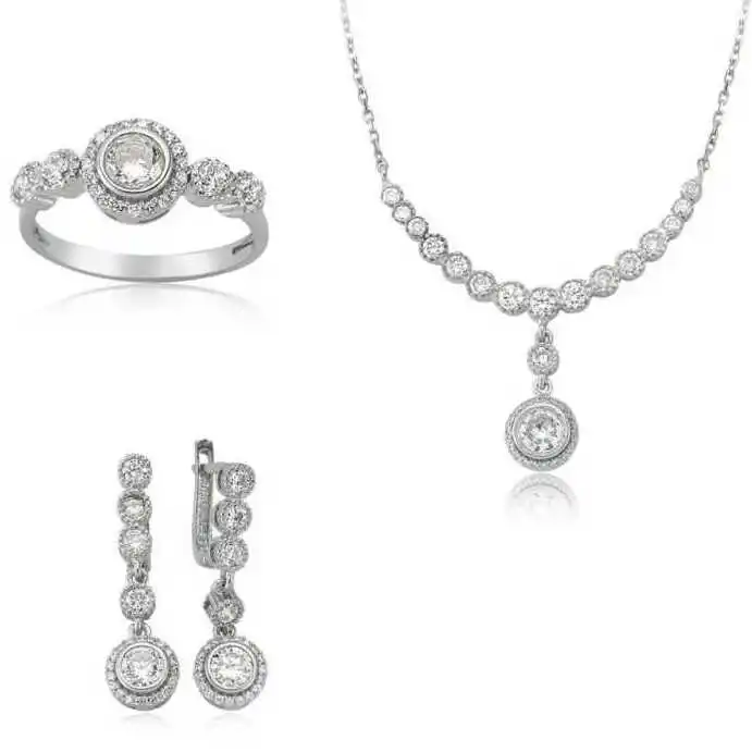 Silver White Cubic Zirconia Water Way Women 'S Set