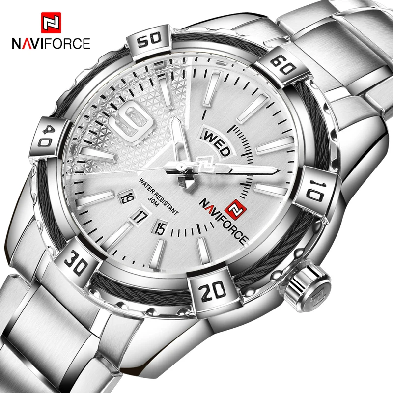 Men\'s Watch NAVIFORCE Luxury Brand Fashion Casual Stainless Steel Quartz Wrist Watches Cool Metal Style Waterproof Date Clock