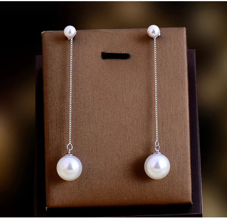 Real 925 Sterling Silver Long pearl Earrings For Women Ladies Statement Jewelry Korean Earrings Pendientes Brincos