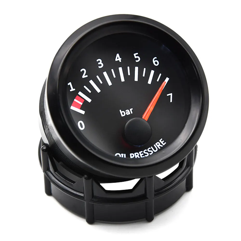 2 "52mm 12V Universal Auto Auto Öl Manometer 0-7Bar Öl Presse Gauge LED Meter mit Sensor für 12V Racing Gauge Schwarz Gesicht – Detail 4