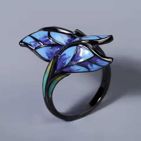 Unique Shape Blue Butterfly Enamel Ring 925 Silver Elegant Party Jewelry Handmade Enamel Butterfly Ring Jewelry Gift
