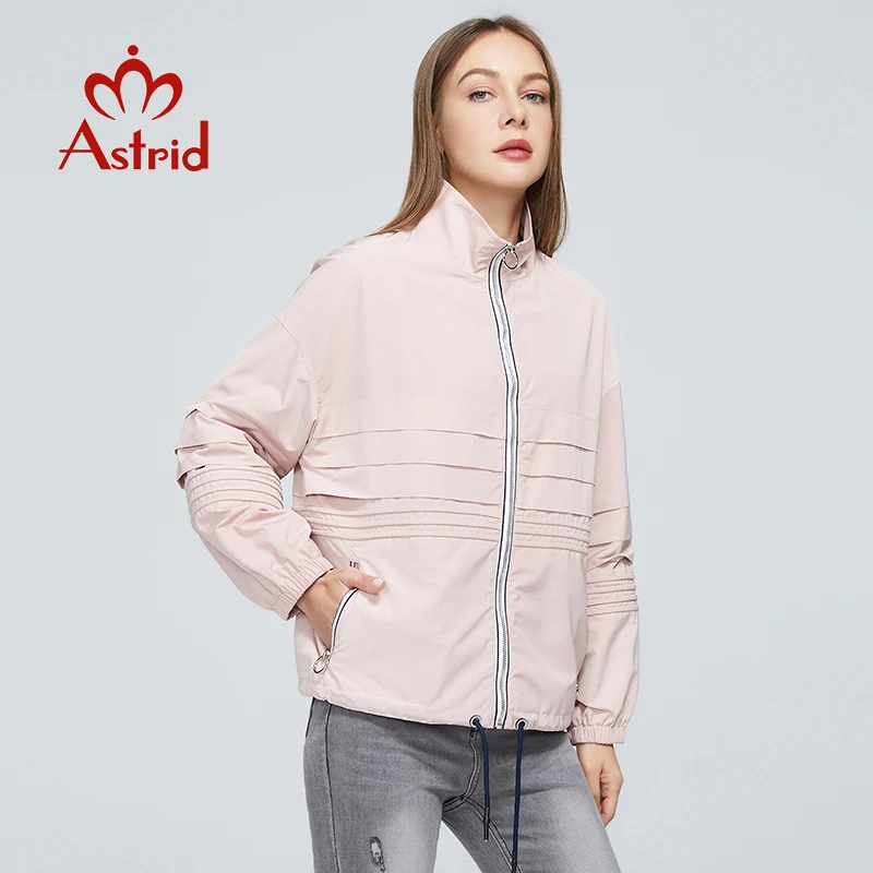 Astrid 2022 Women's Windbreaker  Spring Autumn bomber Jacket Women Trench Coat female fashion short casual Solid pink ZS-8766