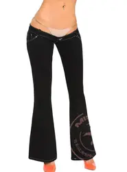 Super Low Waist Women's Casual Jeans Fashion Fold Flare Pants black Denim Long Trousers summer Sexy Pants