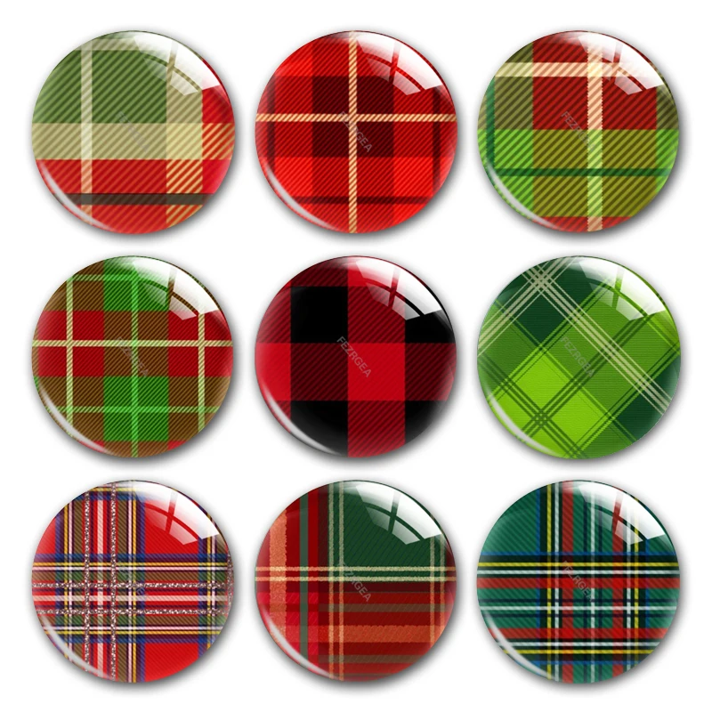 

Buffalo Plaid Renaissance Christmas Pattern Round Photo Glass Cabochon Demo Flat Back Making Findings