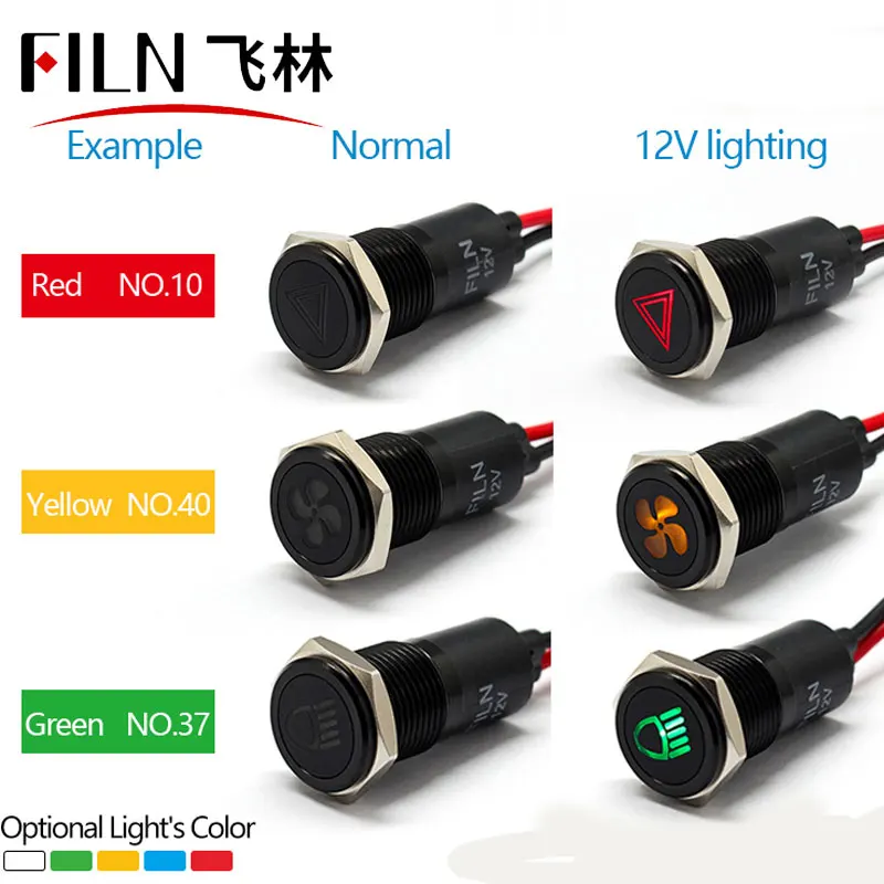 16mm Waterproof Lamp FILN 12V LED Car Boat LED Warning Dashboard Signal Lights Instrument Pilot light