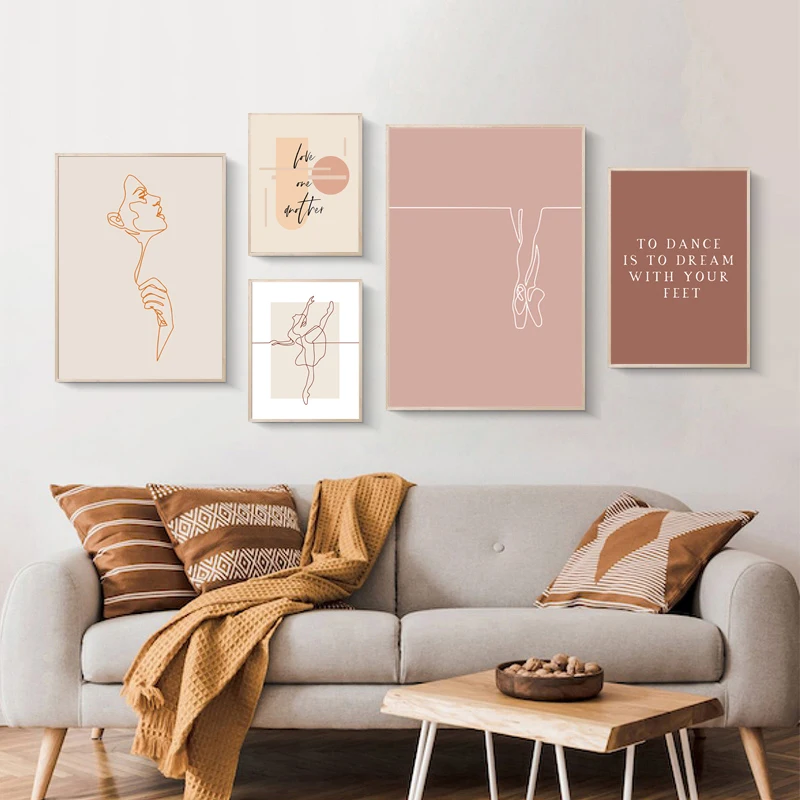 

Abstract Lines Wall Art Nordic Ballet Dancing Girl Canvas Painting Quotes Figure Pictures for Interior Living Room Home Decor