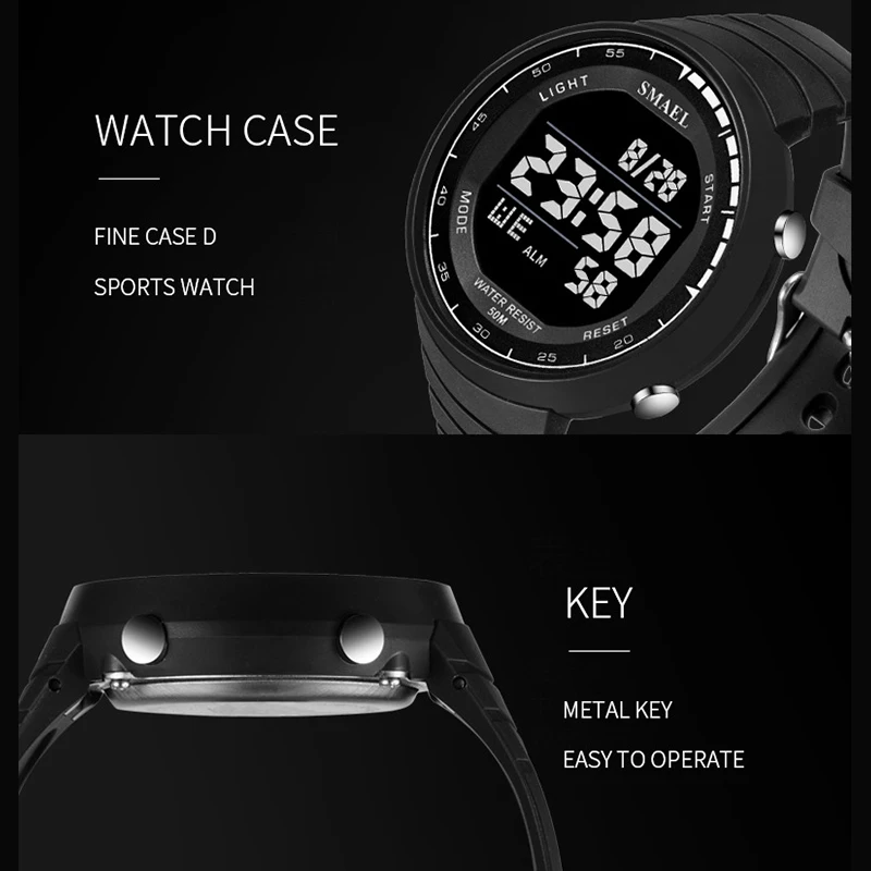 Men Watches Digital 50M Waterproof SMAEL Sports Wristwatches Stopwatch Alarm Clock Male Auto Date 1925 Military Digital Watch