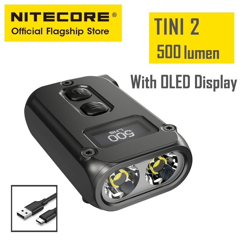 NITECORE TINI2 miniature portable keychain lamp dual-core OLED EDC portable flashlight APC Sleep Technology With Li-ion Battery