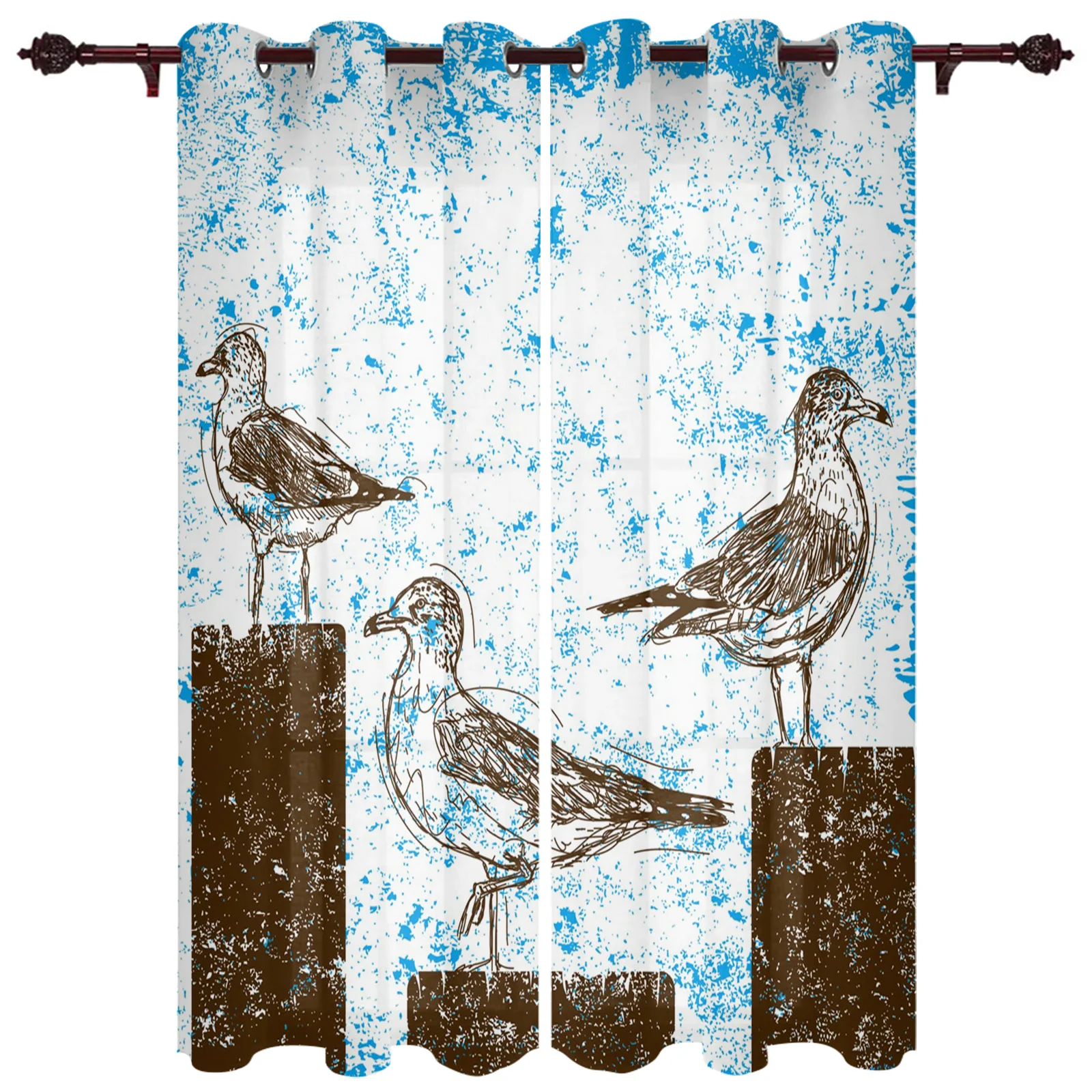 

Modern Curtains Birds Art Lines Mottled For Living Room Bedroom Valances Window Curtain Sunshade Finished Kitchen Treatment