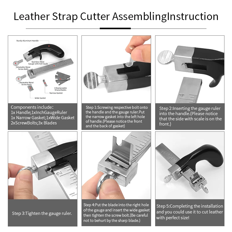 WUTA Professional Sharp Leather Strap String Belt Cutter Adjustable DIY Hand Cutting Tool with 2 Blades Craft Leather Tools