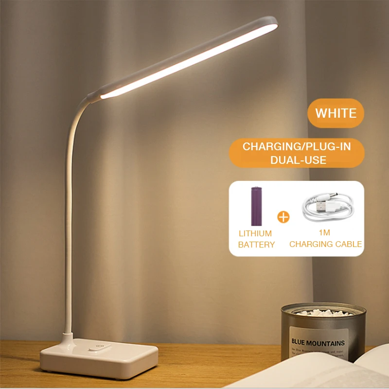 USB Rechargeable LED Reading Night Lamp 3 Colors Touch Dimmable Table Light Flexible Working Desk Lamp For Office Study Room