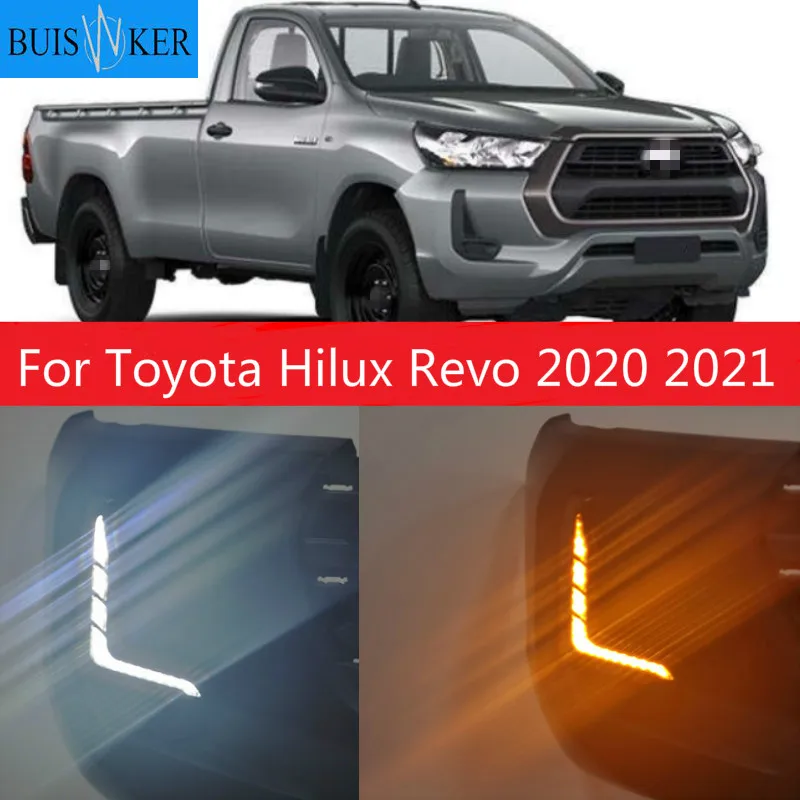 

LED DRL Day Light for Toyota Hilux Revo 2020 2021 Daytime Running Light Fog Lamp Bezel with Dynamic Sequential Turn Signal