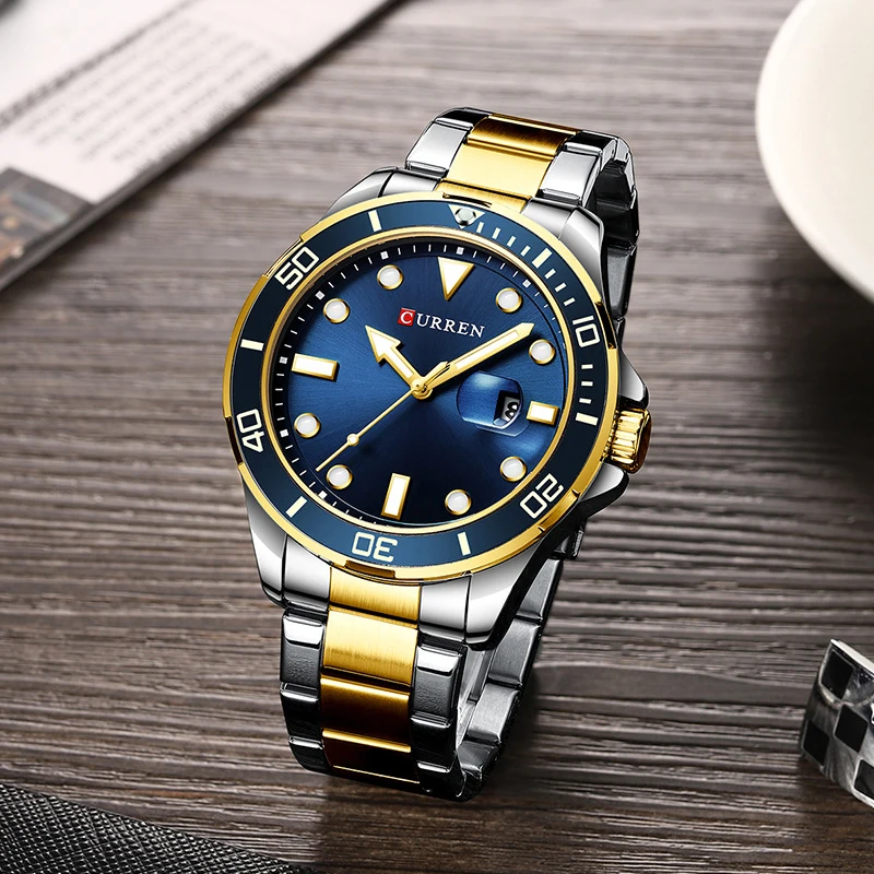 CURREN Mens Watches Top Brand Luxury Stainless Steel Business Clock Waterproof Auto Date Quartz Watch Men Calendar Wristwatch