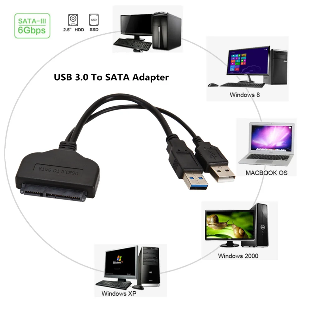 Grwibeo Cavo USB SATA 3 Adattatore Sata a USB3.0 FINO a 6 Gbps Supporto Disco rigido HDD SSD esterno da 2,5 pollici 22 pin Sata III A25 2.0