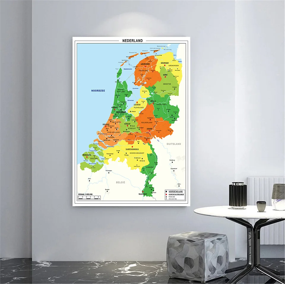 42*59cm mapa político do netherland em holandês pintura da lona parede poster viagem material escolar sala de estar decoração para casa