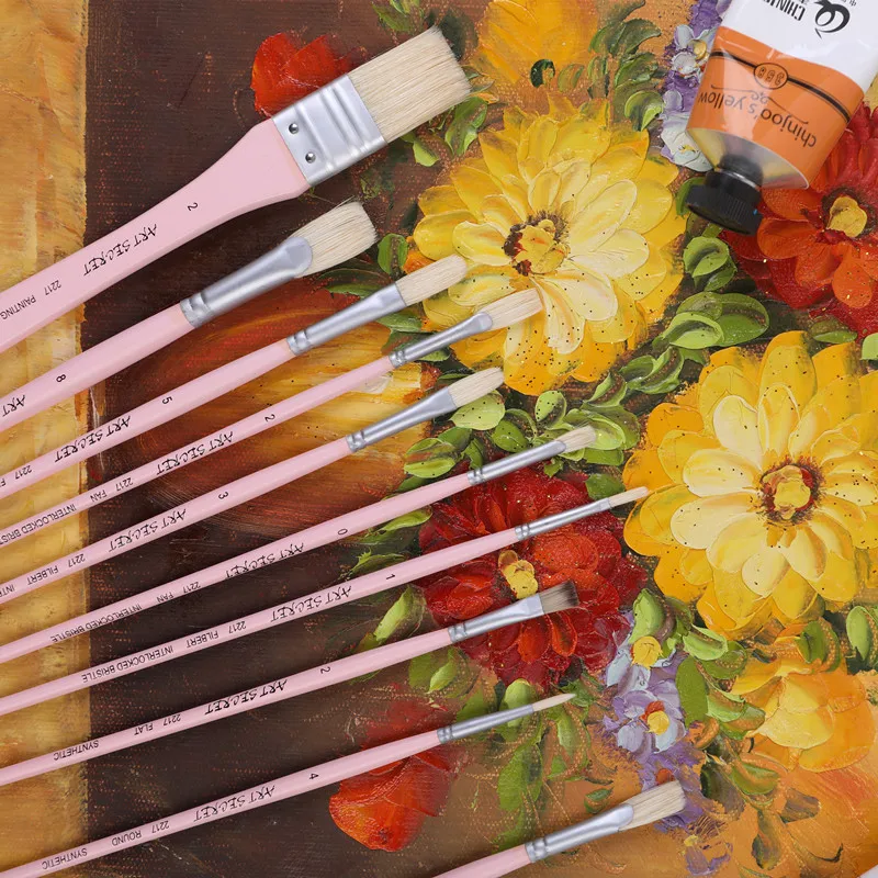 ArtSecret High Grade 10/Set 2217 Pinsel Hog Borsten Haar Holzgriff Künstlerische Kunst Werkzeug Für Acryl & öl Zeichnung – Detail 6