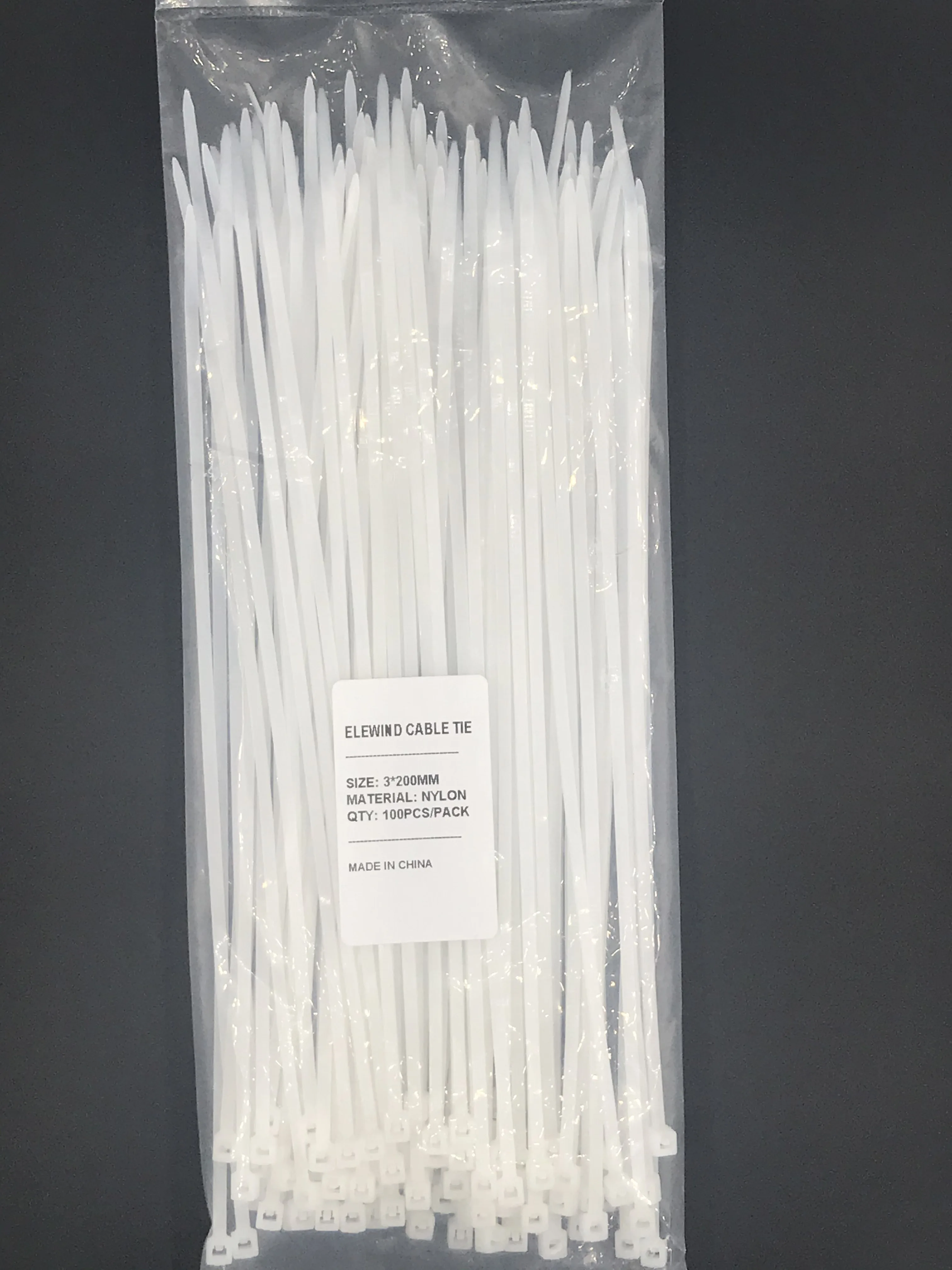 ELEWIND Self-locking plastic nylon Cable Ties Wire Zip Cable Tie fastening ring cable tie white color 3*200