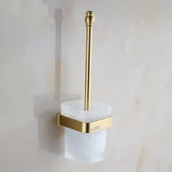 COOANHO Wall-Mounted Toilet Brush With Bracket, Brass Bathroom Toilet Brush Set With Bracket Frosted Glass (Gold)