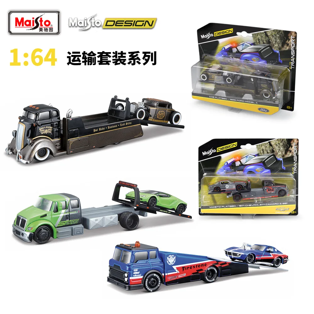 Set kendaraan Transport datar Maisto 1:64 seri kendaraan Die Cast statis Model hobi koleksi mainan mobil