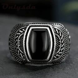 Wholesale Retro Jewelry Stone Rings For Men Titanium Steel Inlaid Black Stone Ring Domineering Opal Anel For Man Gift