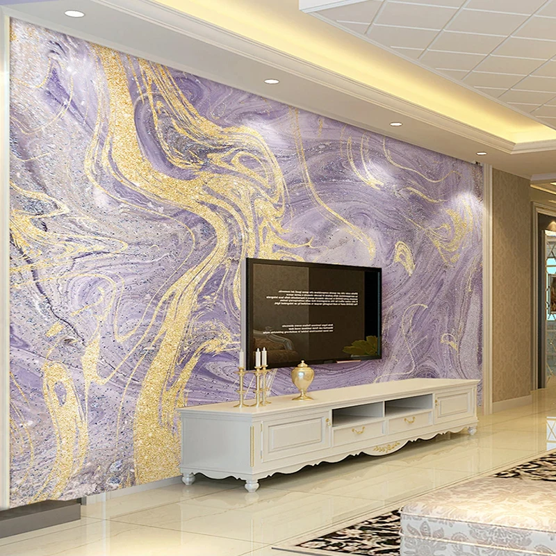 مخصص 3D صور خلفيات الأزياء الفاخرة الأرجواني الرخام نمط جدارية غرفة المعيشة الحديثة أريكة التلفزيون خلفية ملصق مضاد للمياه