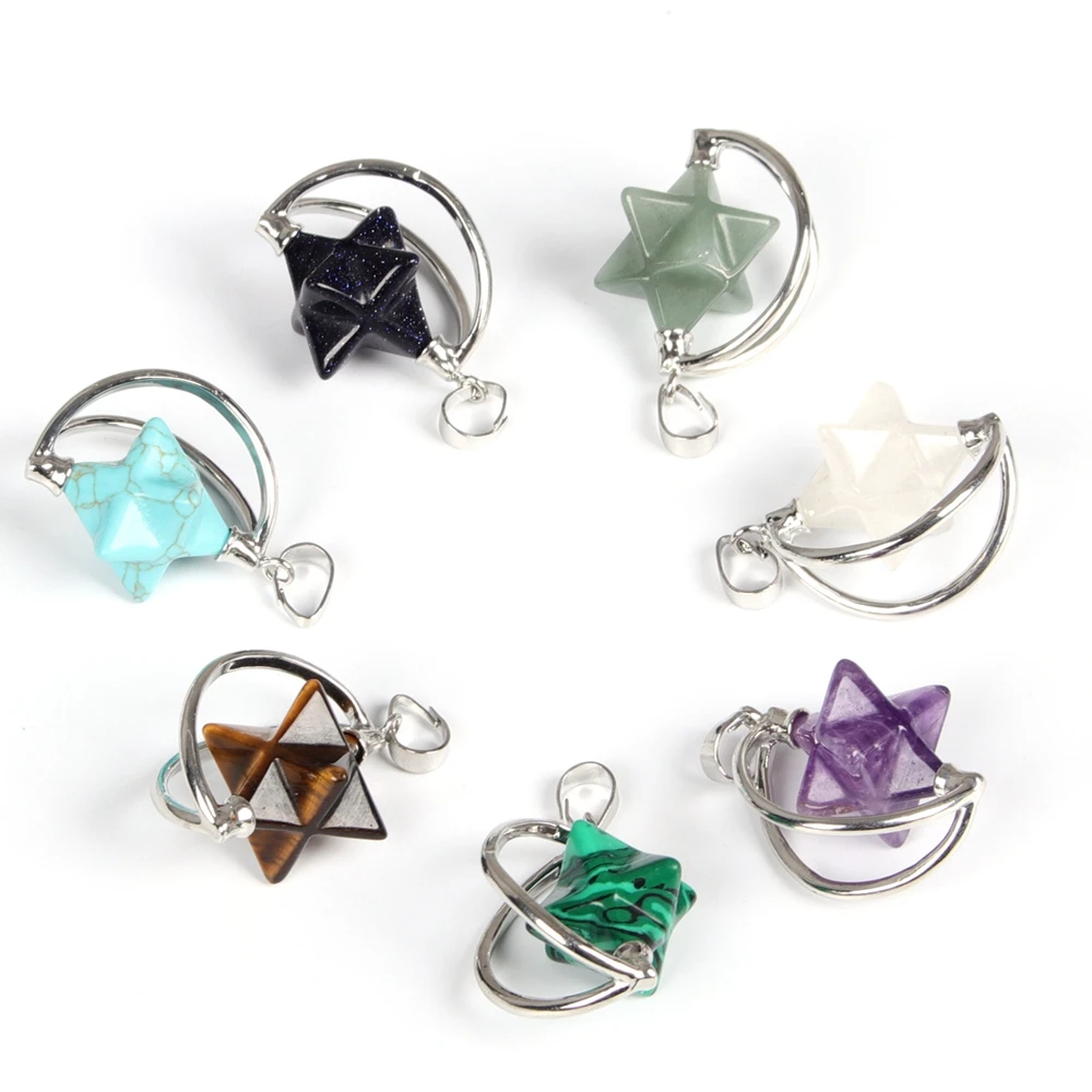 

Natural Stone Crystal Star Shape Rotatable Fashion Pendant Necklace Jewelry European American Merkaba Reiki Charm Hang Accessory