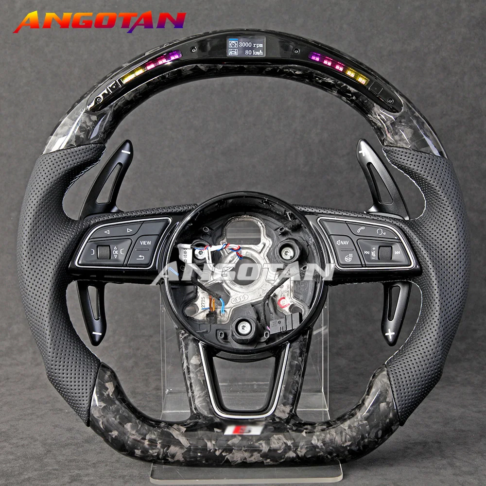 For Audi A3 A4 A5 RS3 RS4 RS5 S3 S4 S5 2017-2021 LED Forged Carbon Fiber Steering Wheel Perforated Leather Racing Wheel