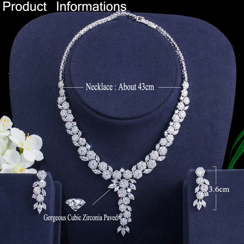 Pera Colorful Round Cubic Zircon Nigerian Long Flower Leaf Shape Women Necklaces Jewelry Sets for Engagement Banquet Party J310