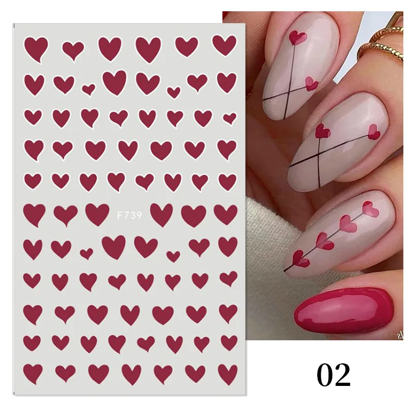 1pcs Valentines 3D Nail Sticker Black Heart Love Self-Adhesive Slider Letters Nail Art Decorations Stars Decals Manicures