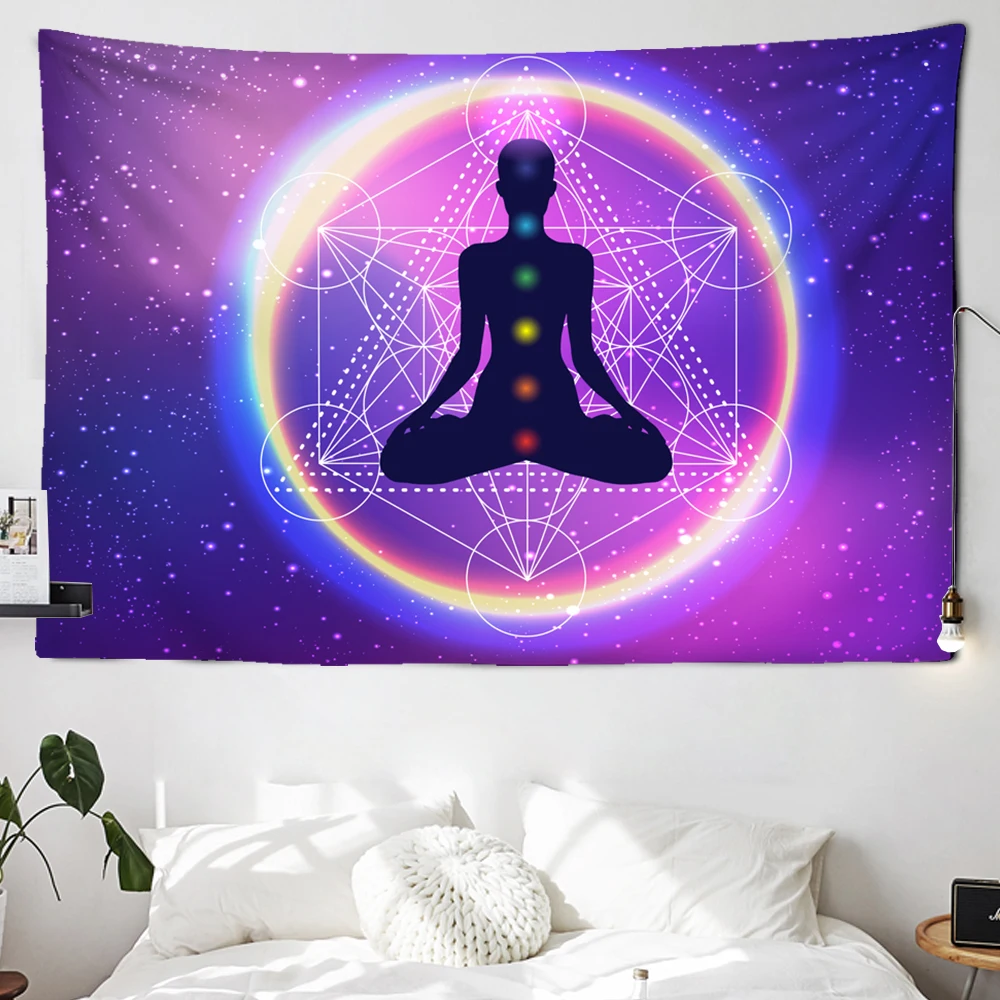 Tapiz de meditación de estatua de Buda indio, colgante de pared de 7 Chakras, tapices de Mandala, tela de pared, Yoga psicodélico