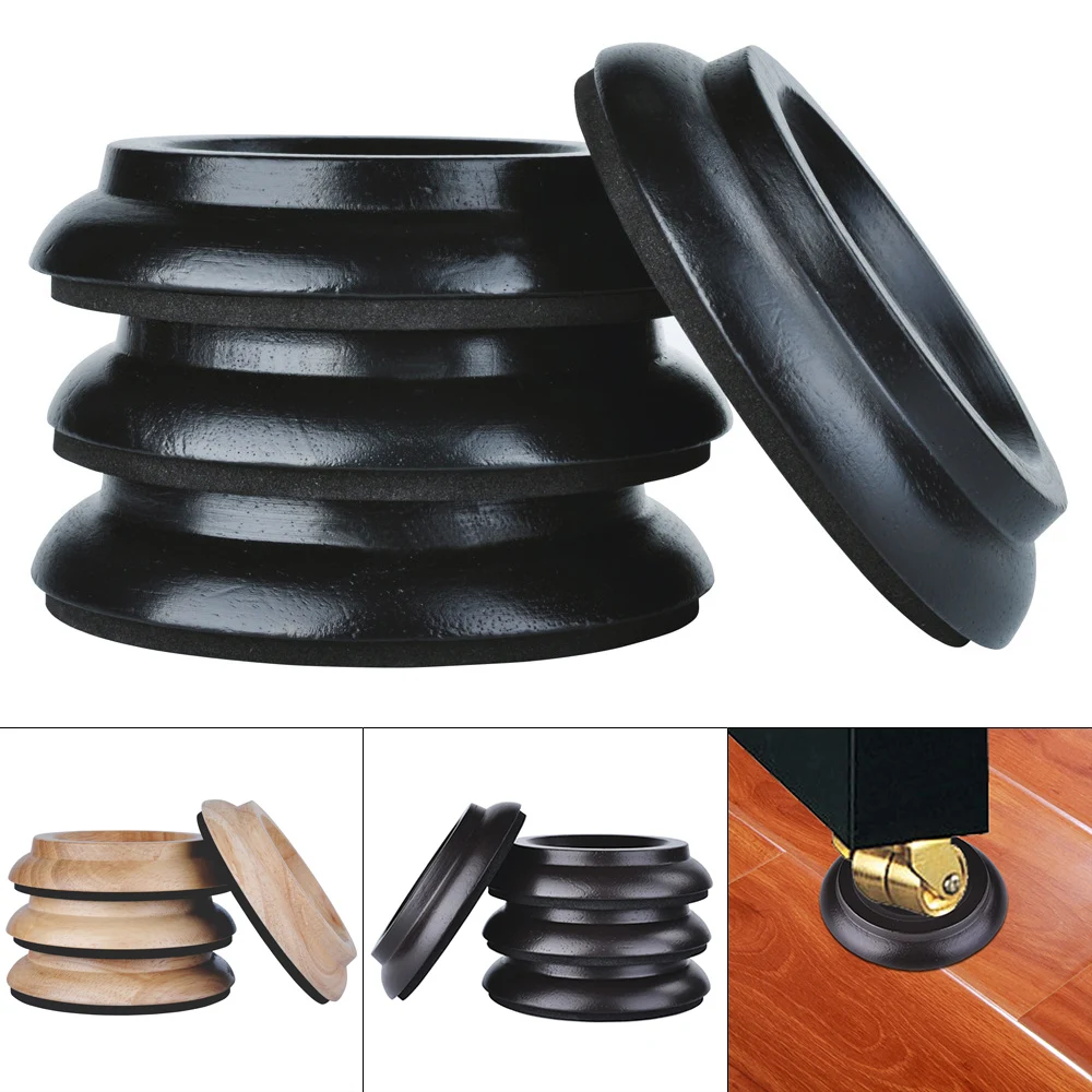 4pcs Solid Wood Vertical Piano Mats Foot Caster Cups Soundproof Shockproof and Moistureproof with EVA Mat Black / Wood / Brown