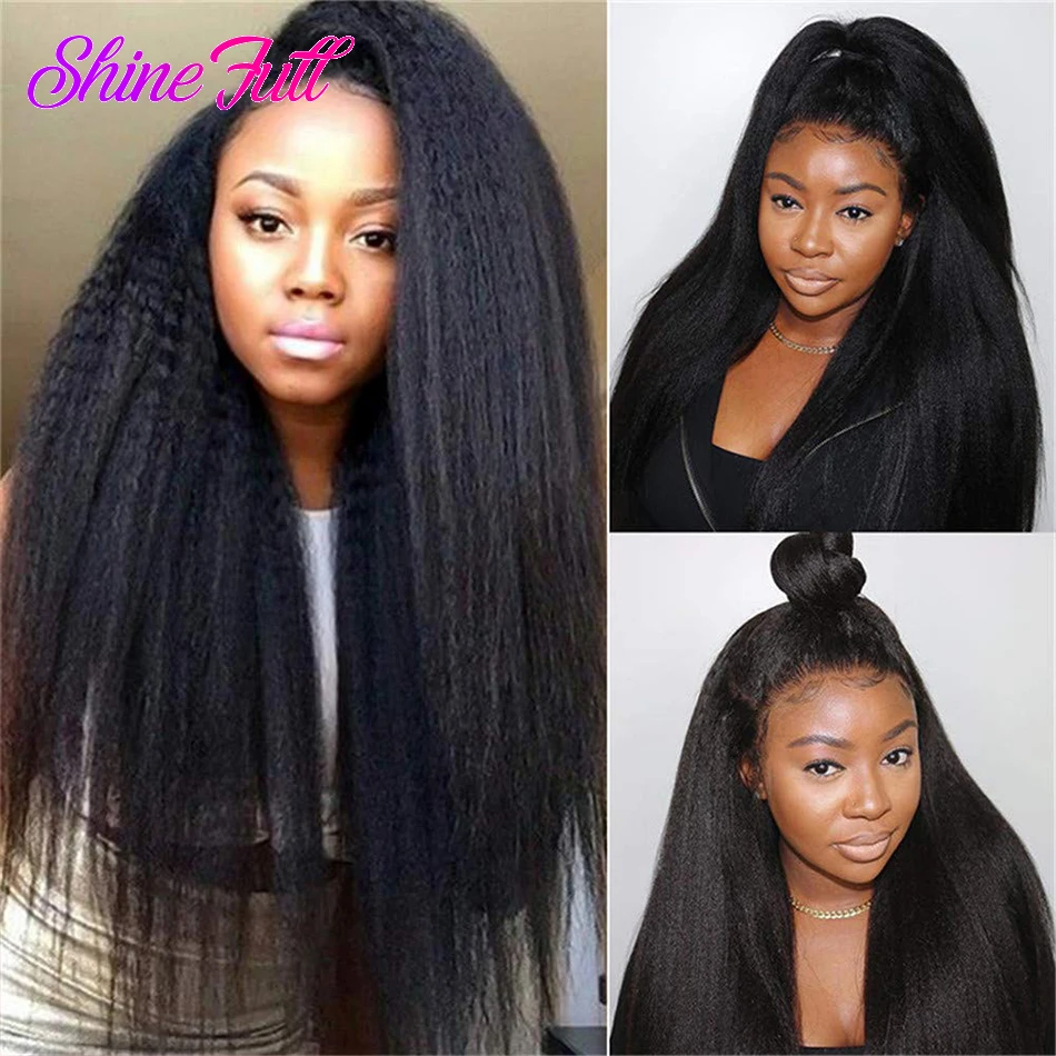 ShineFull Indian Kinky Straight 100% Human Hair 4 Bundles With Closure Hair Extension Remy Hair Weft Natural color For Women