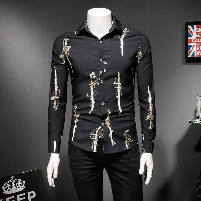 

New Pattern Shirt Long Sleeve Men Shirt Casual Slim Fit Vintage Shirt Plus Size 6xl Camisa Fashion Masculina