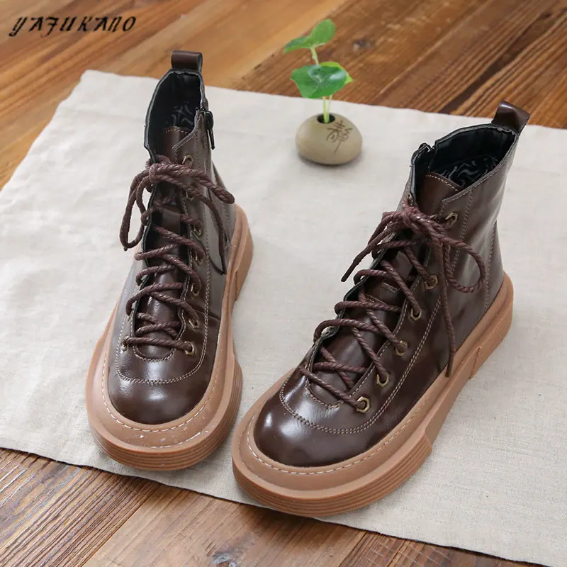 

Literary Retro Lace-Up Thick-Soled Women Boots Autumn Winter Warm Mori Original Hand-Sewn Womens Boots Japanese Ankle Boots