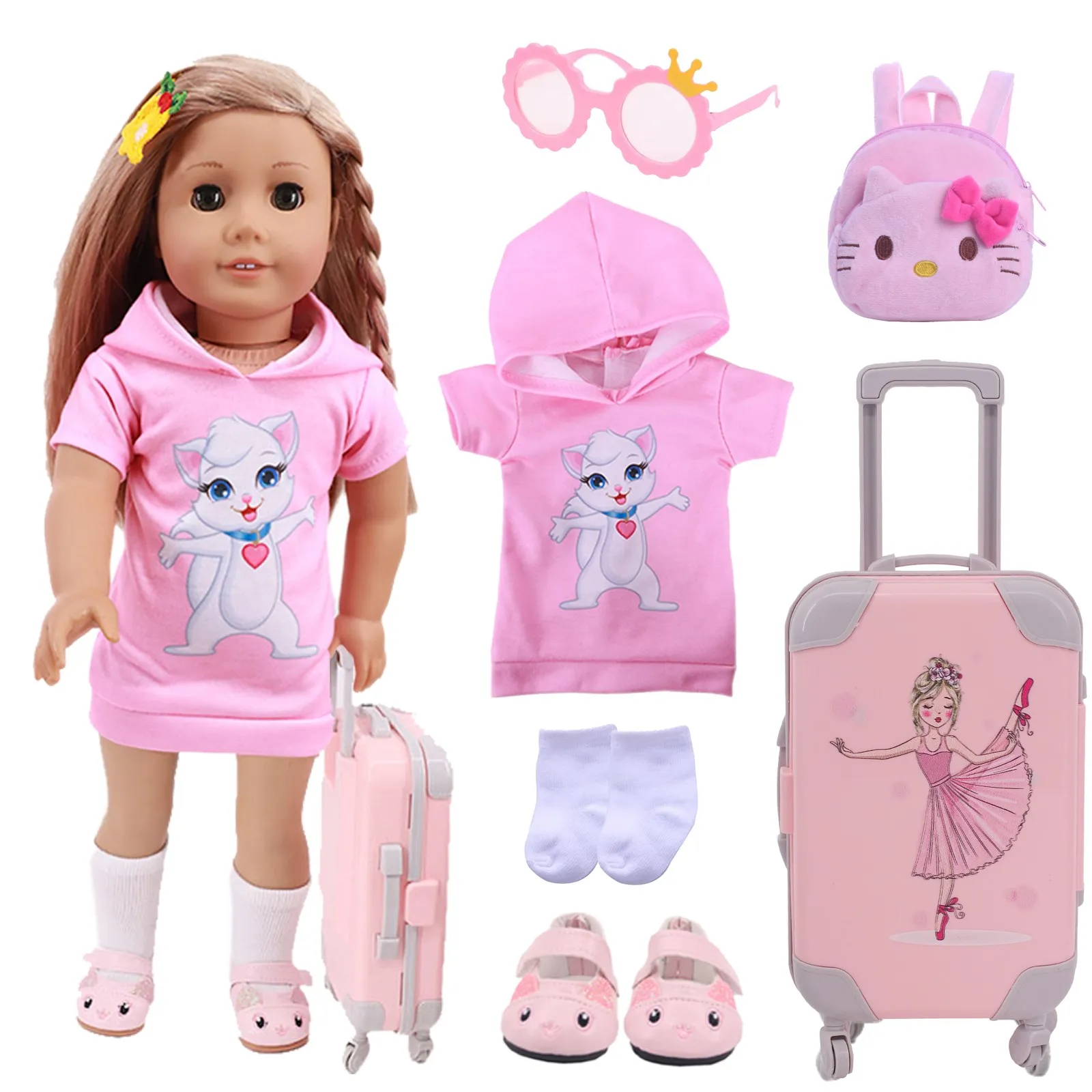 6-Piece Cute Kitty Doll Clothes Shoes Accessories For 18Inch American of Girl's&43Cm Born Baby Doll Toy Our Generation Diy Gifts