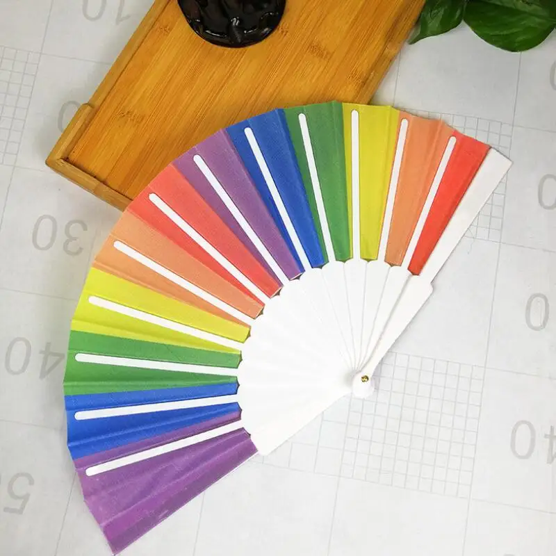 Rainbow Hand Held Fan For Party Decoration Plastic Folding Dance Fan Gift Party Favor LX8337