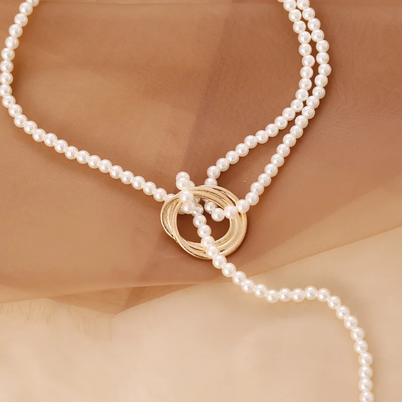 DIEZI  Imitation Pearls Sweater chain Long Necklaces Choker Necklaces Women ladies Statement Collar Party Gift Jewelry Fashion