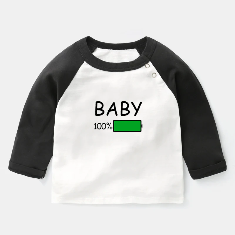 

Funny Baby 100% Battery Print Tee Baby Long Sleeve T-shirts Kids T Shirt Tops 0-2 Years Girls Boys Gift Childs Christmas Present