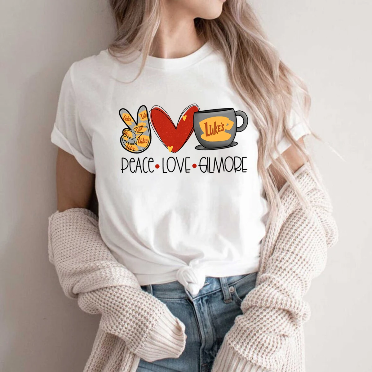 Tv Show Gilmore Girls Shirt Gilmore Girl Luke's Diner Coffe Shop T-Shirt Women Peace Love Gilmore Shirts Vintage Aesthetic Tees