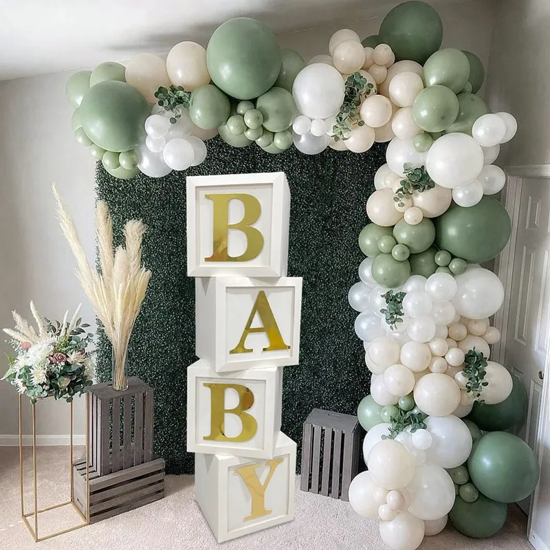 White Gold Baby Shower Box Baby Balloon Boxes Baby Blocks for Boys Girls Baby Shower Decorations Gender Reveal Birthday Party