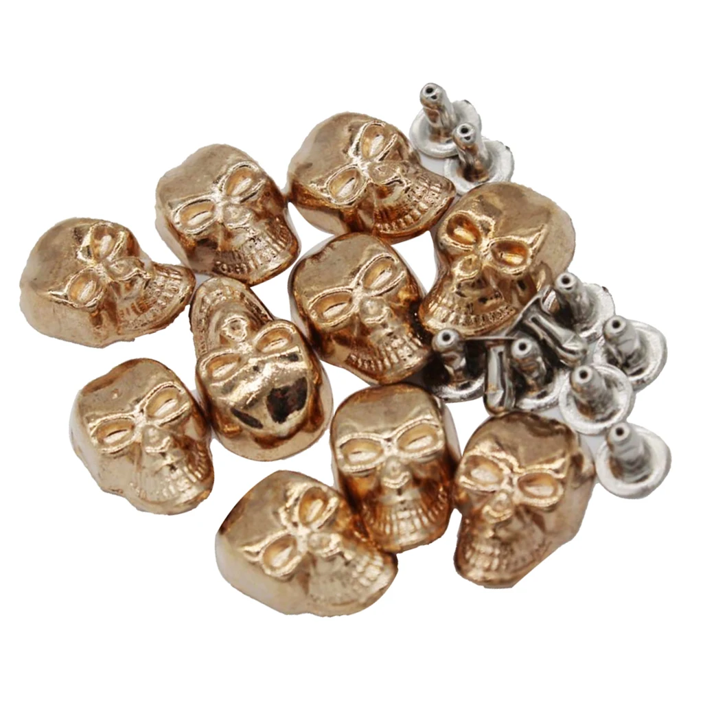 10 Sets Alloy Skull Rivets Studs Punk Rock DIY Spikes Shoes Bags Clothes Decoration Clothing Accessories 9x16mm