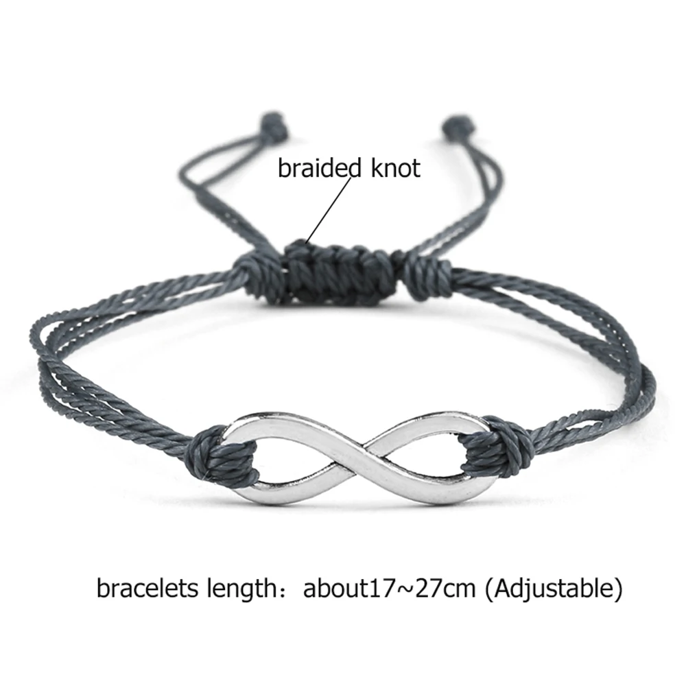 فضية اللون إنفينيتي مضفر سوار للنساء الرجال 26 نمط سحر قابل للتعديل حبل الصداقة أساور موضة الأزواج مجوهرات #6