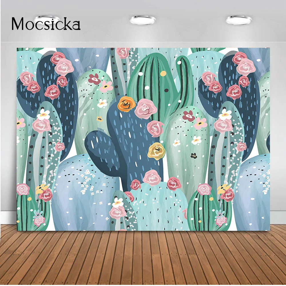 Cactus Birthday Backdrop for Photography Fiesta Flowers Background for Photo Studio Cactus Theme Party Decoration Banner Props