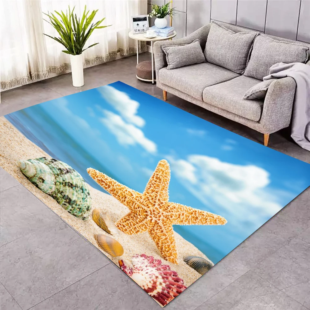 Sea Star Shell Pattern Printed Carpet Area Rug For Bedroom Dining Room Living Room Coffee Table Bedside Rugs 3D Large Carpets